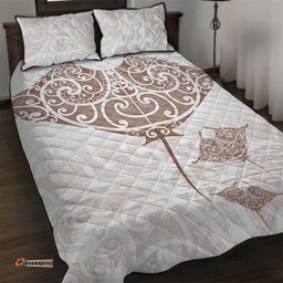 New Zealand Manta Ray Tattoo Quilt Bed Set Aotearoa Maori Haehae Beige LT14