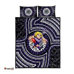 Fremantle Dockers Quilt Bed Set Indigenous Monochrome Dot Art Mascot Style TS04