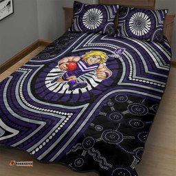 Fremantle Dockers Quilt Bed Set Indigenous Monochrome Dot Art Mascot Style TS04