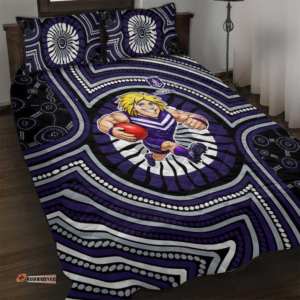 Fremantle Dockers Quilt Bed Set Indigenous Monochrome Dot Art Mascot Style TS04