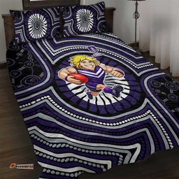 Fremantle Dockers Quilt Bed Set Indigenous Monochrome Dot Art Mascot Style TS04