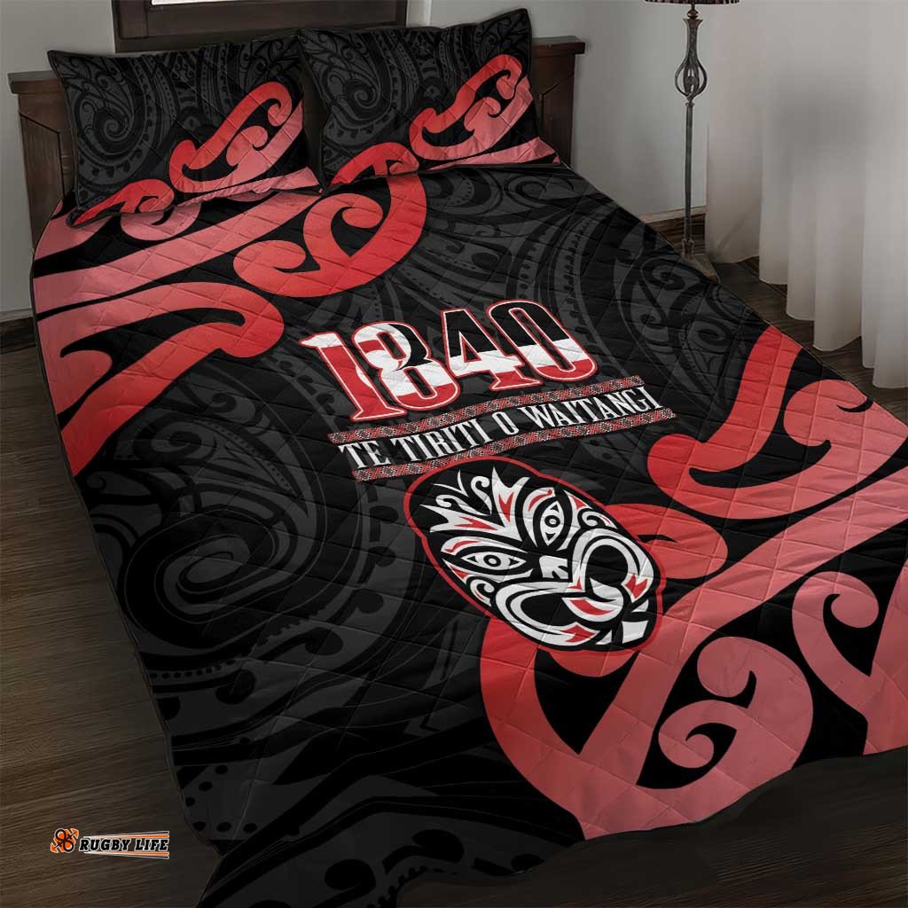 New Zealand 1840 Waitangi Day Quilt Bed Set Aotearoa Haka Mask - Red Version LT14