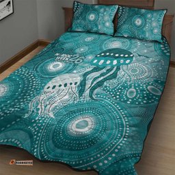 NAIDOC Deadly 50 Years Quilt Bed Set Jellyfish Aboriginal Culture Inspired Turquoise LT9