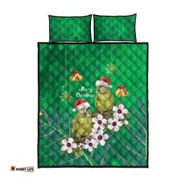 New Zealand Kakapo Christmas Quilt Bed Set Owl Parrot Santa Sliver Fern Manuka - Green LT14