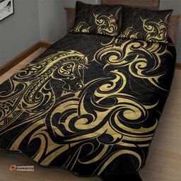 Gold And Black Aoteara Horse Racing Quilt Bed Set NZ Maori Pattern LT14