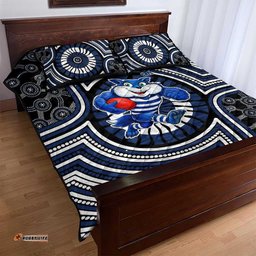 Geelong Cats Quilt Bed Set Indigenous Monochrome Dot Art Mascot Style TS04
