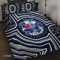 Geelong Cats Quilt Bed Set Indigenous Monochrome Dot Art Mascot Style TS04
