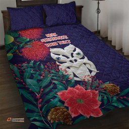 Maori Wheku Meri Kirihimete Personalised Quilt Bed Set All Blue Indigenous Maori Motif LT9