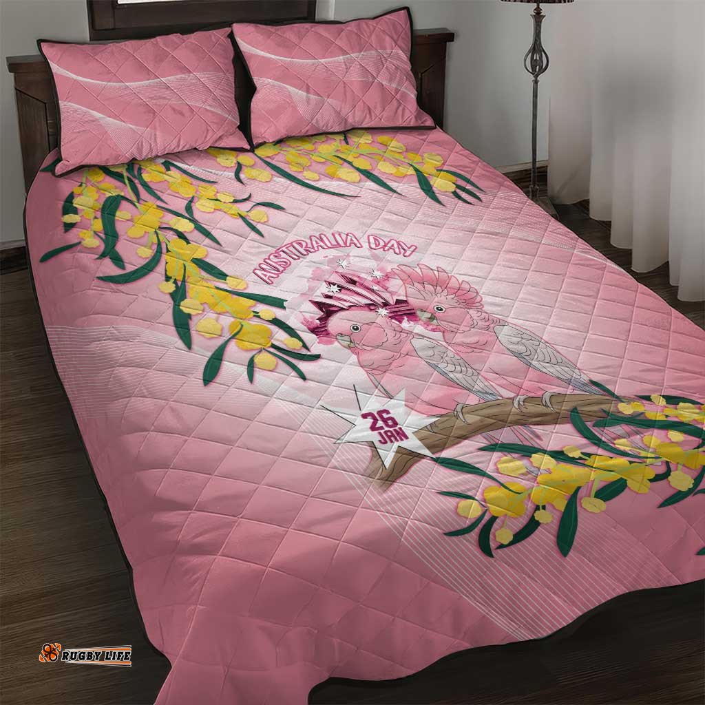 Galah Australia Day Quilt Bed Set 26th January Golden Wattle Pink Color LT14