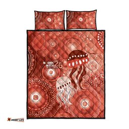 NAIDOC Deadly 50 Years Quilt Bed Set Jellyfish Aboriginal Culture Inspired Red LT9
