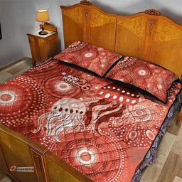NAIDOC Deadly 50 Years Quilt Bed Set Jellyfish Aboriginal Culture Inspired Red LT9