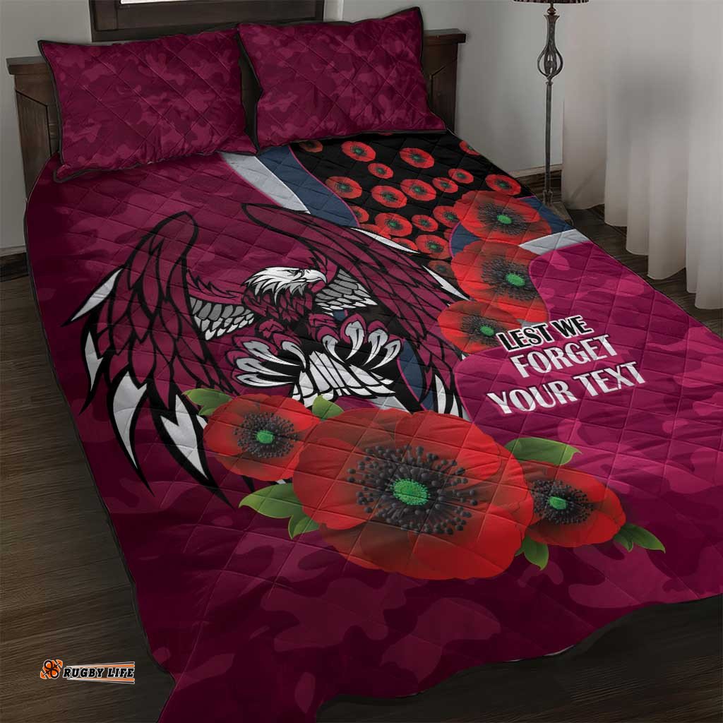 Manly Warringah Sea Eagles ANZAC Personalised Quilt Bed Set Lest We Forget Poppy Camo LT9