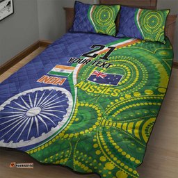 India Vs Australian Cricket Custom Quilt Bed Set Ashoka Chakra and Aboriginal Together LT9