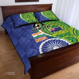 India Vs Australian Cricket Custom Quilt Bed Set Ashoka Chakra and Aboriginal Together LT9