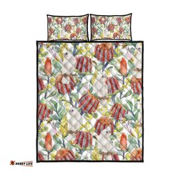 Little Corella Australia Cockatoo Quilt Bed Set Cacatua Sanguinea Banksia Seamless White LT14