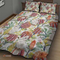 Little Corella Australia Cockatoo Quilt Bed Set Cacatua Sanguinea Banksia Seamless White LT14