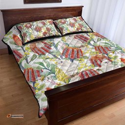 Little Corella Australia Cockatoo Quilt Bed Set Cacatua Sanguinea Banksia Seamless White LT14