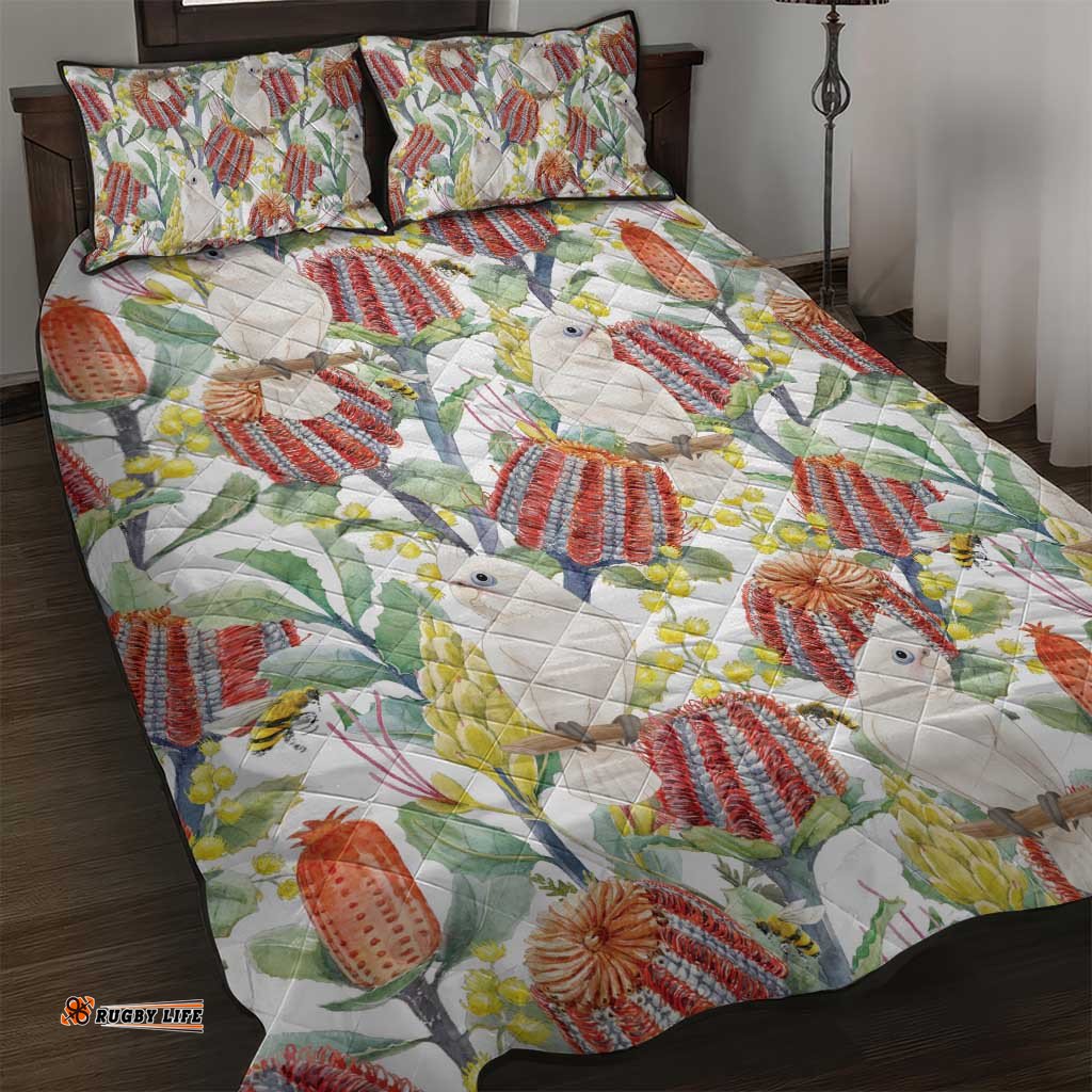 Little Corella Australia Cockatoo Quilt Bed Set Cacatua Sanguinea Banksia Seamless White LT14