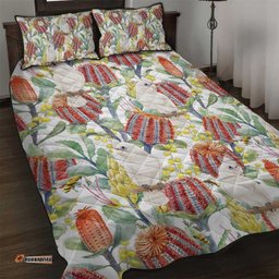Little Corella Australia Cockatoo Quilt Bed Set Cacatua Sanguinea Banksia Seamless White LT14