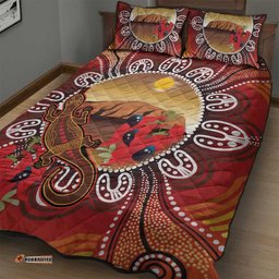 Indigenous Goanna Australia Quilt Bed Set Aussie Uluru Ayers Rock Sturt's Desert Pea LT14