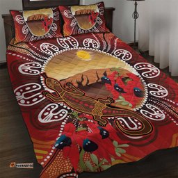 Indigenous Goanna Australia Quilt Bed Set Aussie Uluru Ayers Rock Sturt's Desert Pea LT14