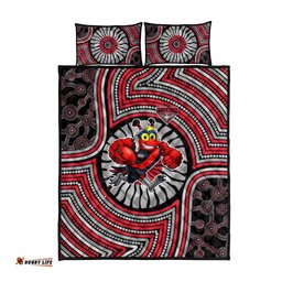 Essendon Football Club Quilt Bed Set Indigenous Monochrome Dot Art Mascot Style TS04