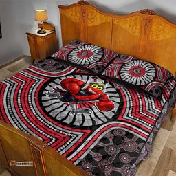Essendon Football Club Quilt Bed Set Indigenous Monochrome Dot Art Mascot Style TS04