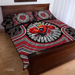 Essendon Football Club Quilt Bed Set Indigenous Monochrome Dot Art Mascot Style TS04