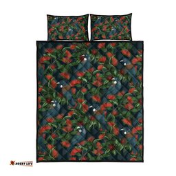 New Zealand Christmas Quilt Bed Set Romantic Tui Birds on Pohutukawa - Cobalt LT7