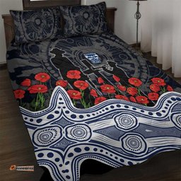 Geelong Cats ANZAC Day Quilt Bed Set Indigenous Dot Art with Poppy Flower Tribute TS04