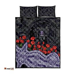Fremantle Dockers ANZAC Day Quilt Bed Set Indigenous Dot Art with Poppy Flower Tribute TS04