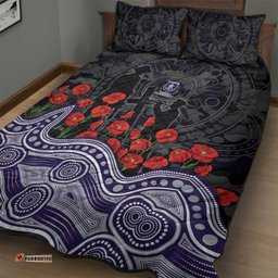 Fremantle Dockers ANZAC Day Quilt Bed Set Indigenous Dot Art with Poppy Flower Tribute TS04