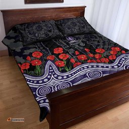 Fremantle Dockers ANZAC Day Quilt Bed Set Indigenous Dot Art with Poppy Flower Tribute TS04
