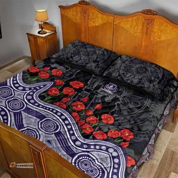 Fremantle Dockers ANZAC Day Quilt Bed Set Indigenous Dot Art with Poppy Flower Tribute TS04