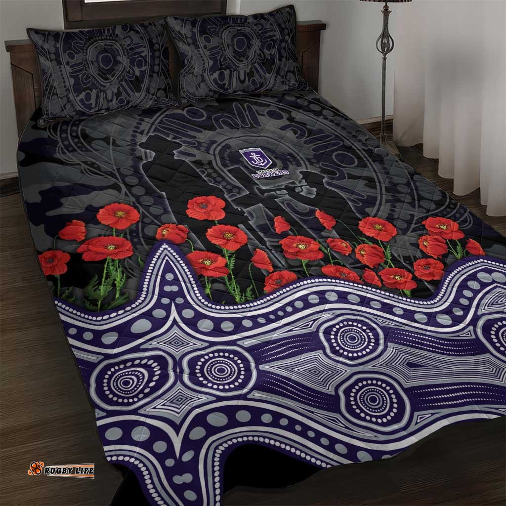 Fremantle Dockers ANZAC Day Quilt Bed Set Indigenous Dot Art with Poppy Flower Tribute TS04