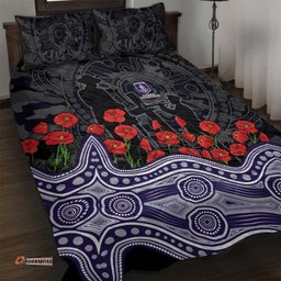 Fremantle Dockers ANZAC Day Quilt Bed Set Indigenous Dot Art with Poppy Flower Tribute TS04