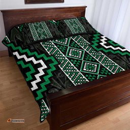 Jade Tukutuku Pattern Aotearoa Quilt Bed Set Niho Taniwha and Puhoro Motifs LT7