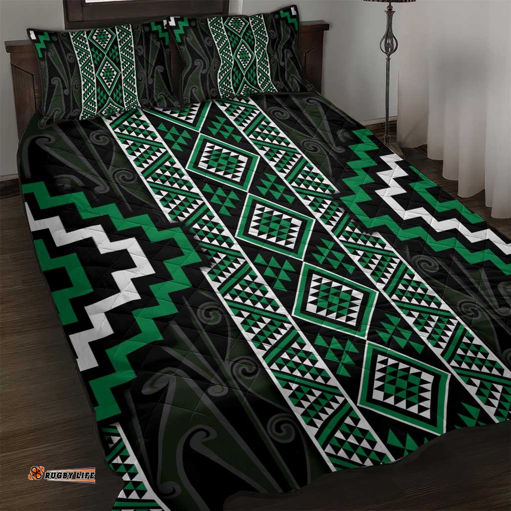 Jade Tukutuku Pattern Aotearoa Quilt Bed Set Niho Taniwha and Puhoro Motifs LT7