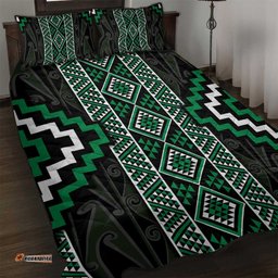 Jade Tukutuku Pattern Aotearoa Quilt Bed Set Niho Taniwha and Puhoro Motifs LT7