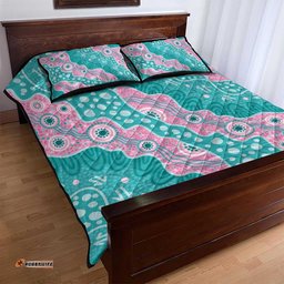 Hereditary Cancer Awareness Australia Indigenous Quilt Bed Set Pink and Teal LT7