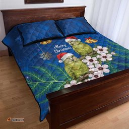 New Zealand Kakapo Christmas Quilt Bed Set Owl Parrot Santa Sliver Fern Manuka - Blue LT14