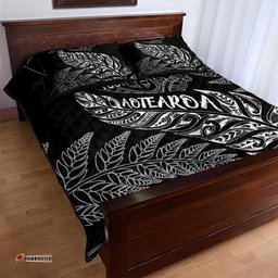 Aotearoa Personalized Lawn Bowls Maori Quilt Bed Set New Zealand Black Tribal Silver Fern LT7