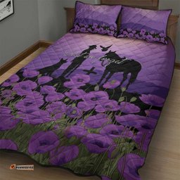 Australia ANZAC Animal Heroes Quilt Bed Set Purple Poppies LT7