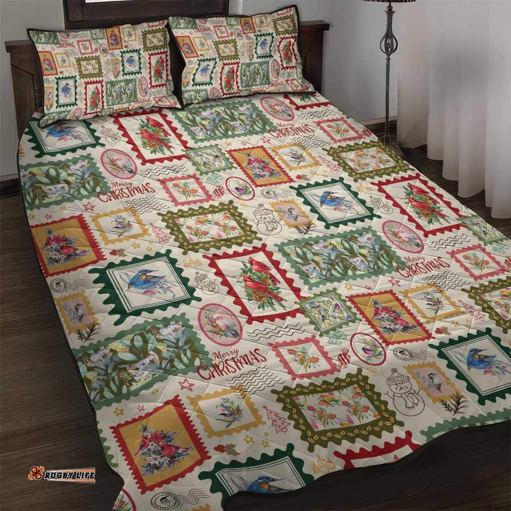 Aussie Birds Christmas La La Land Quilt Bed Set Beige Vintage Stamp Edition LT9