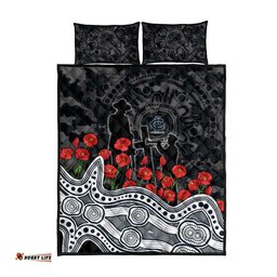Carlton Blues ANZAC Day Quilt Bed Set Indigenous Dot Art with Poppy Flower Tribute TS04