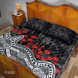 Carlton Blues ANZAC Day Quilt Bed Set Indigenous Dot Art with Poppy Flower Tribute TS04