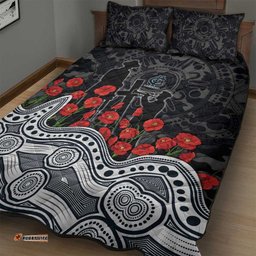 Carlton Blues ANZAC Day Quilt Bed Set Indigenous Dot Art with Poppy Flower Tribute TS04