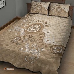 Beige Lizards Australia Quilt Bed Set Boomerang Indigenous Art LT14
