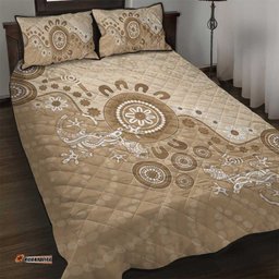 Beige Lizards Australia Quilt Bed Set Boomerang Indigenous Art LT14