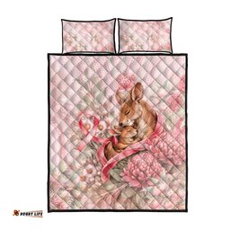 Breast Cancer Awareness Quilt Bed Set Mother Kangaroo And Ribbon Hope DT05